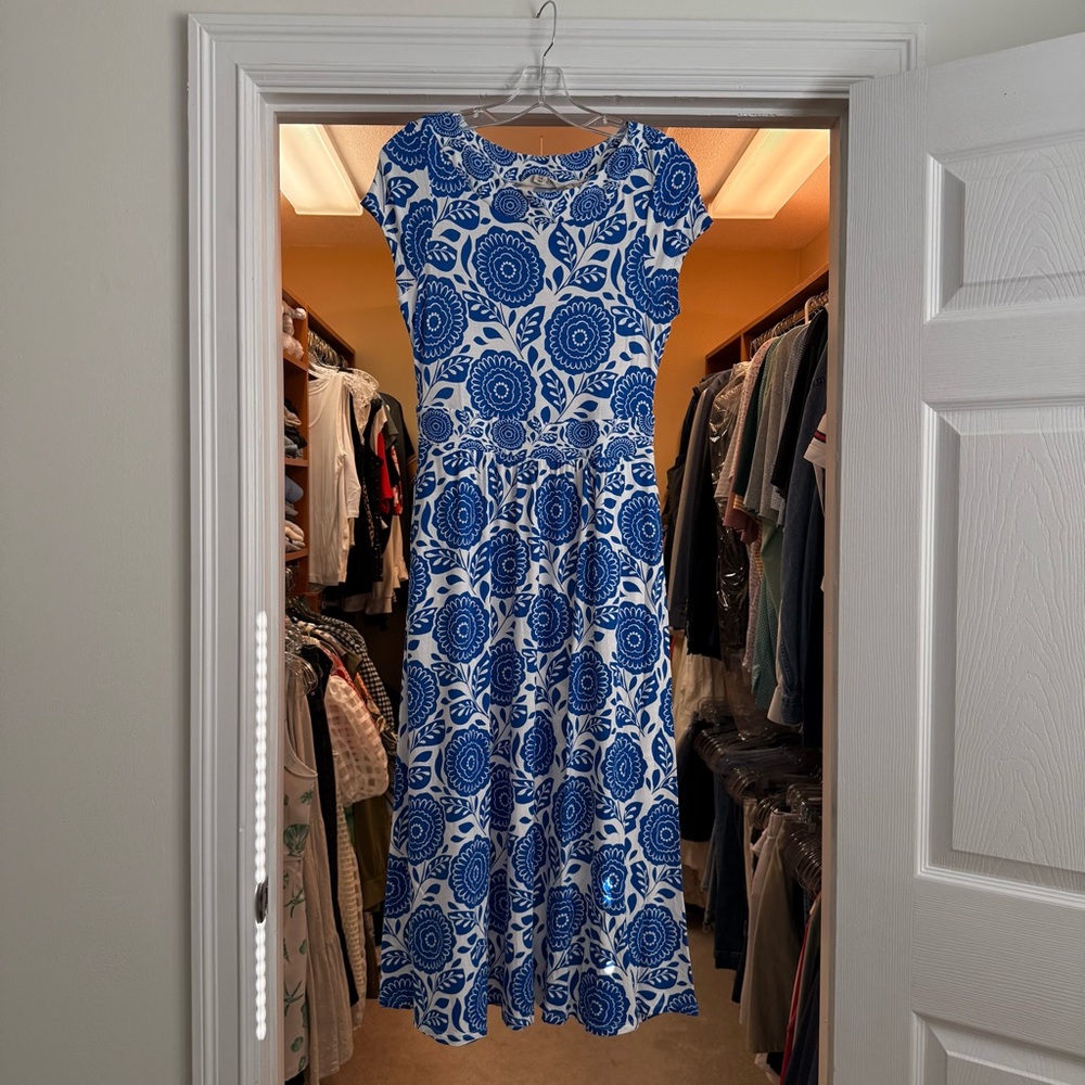 Boden Blue and White Floral Midi Dress